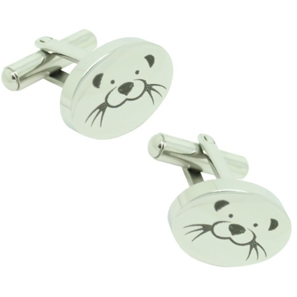 Oval-shaped steel cufflinks personalized with a dog face