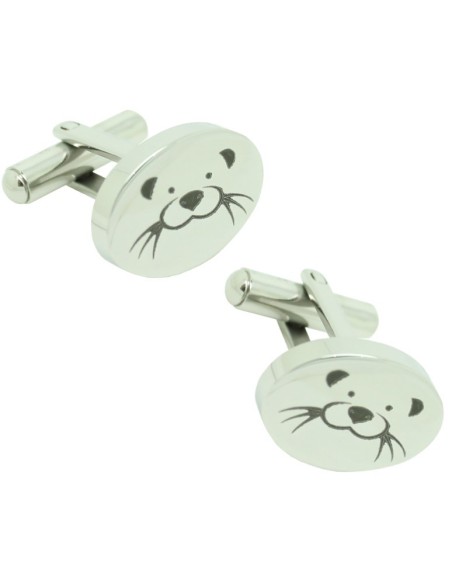 Oval-shaped steel cufflinks personalized with a dog face