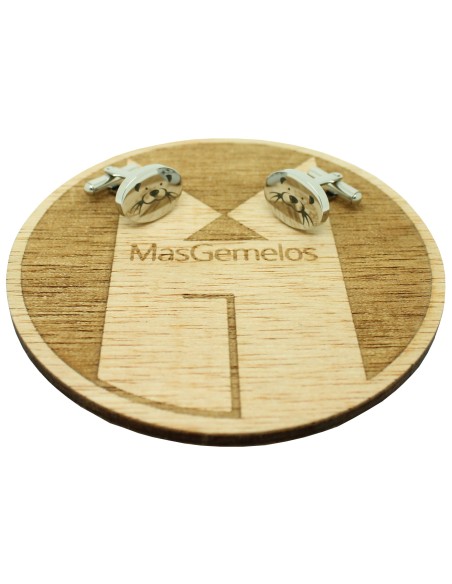 Oval-shaped steel cufflinks personalized with a dog face