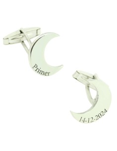 Personalisierte Hemdmanschettenknöpfe Halbmond Name und Datum Sterling
