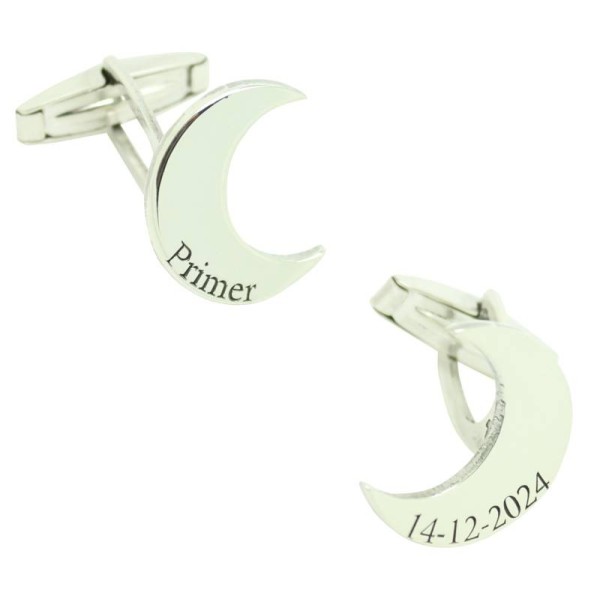 Personalized shirt cufflinks half-moon Name and date Sterling Silver 9