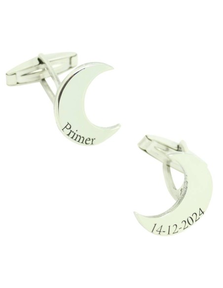 Boutons de manchette personnalisés demi-lune Nom et date Argent sterli