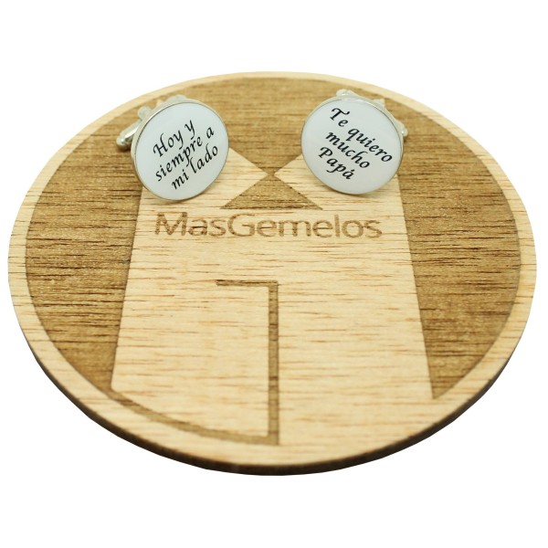 Gemelos de camisa boda con frase Hoy y Siempre a mi lado y Te quiero m