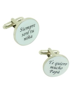 Gemelos para camisa boda Siempre seré tu niña y Te quiero mucho - blan