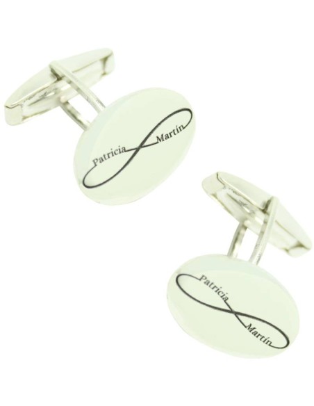 Gemelos Personalizados Infinito linea negrita nombres Oval Plata 925