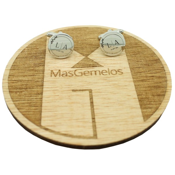 Boutons de manchette ronds personnalisés avec initiales et fleur en ac