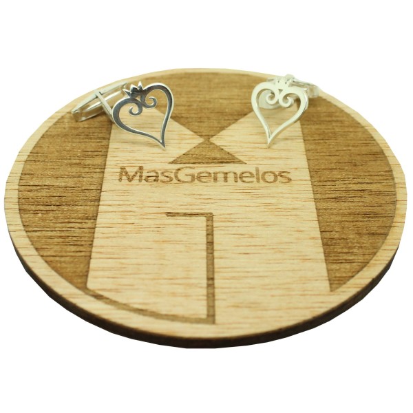 Gemelli da camicia personalizzati con design cuore e corona in argento