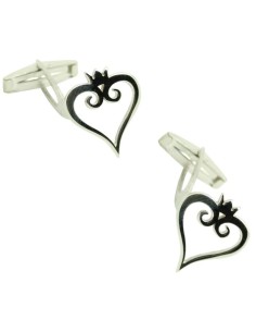 Gemelli da camicia personalizzati con design cuore e corona in argento