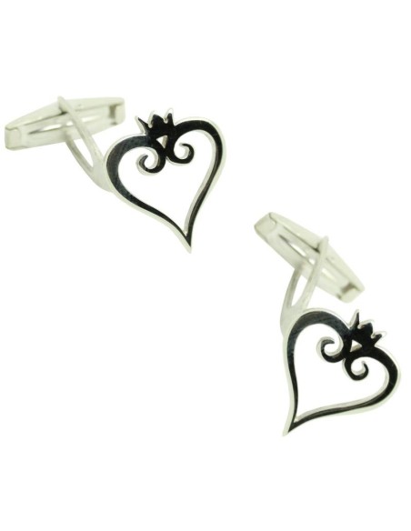 Personalized shirt cufflinks with heart and crown design in 925 sterli