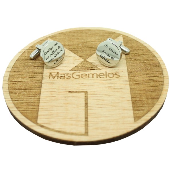 Personalized round circle wedding cufflinks with the phrases I love yo