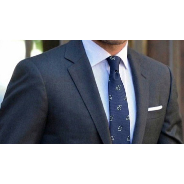 Naruto Shippuden tie with Konoha symbol in navy blue