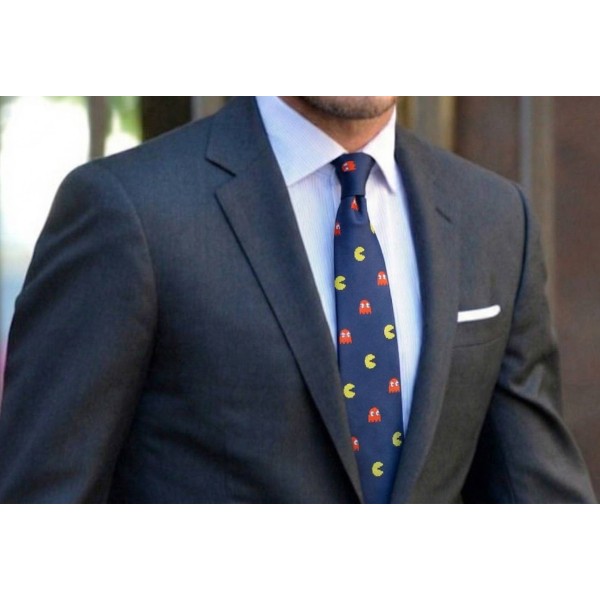 navy blue pacman silk necktie