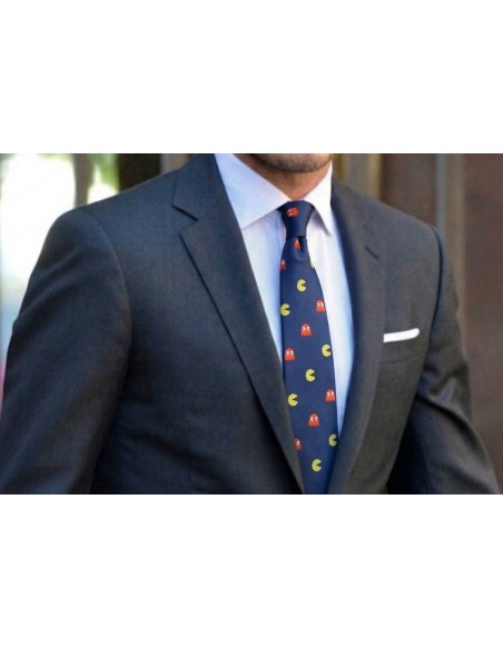 navy blue pacman silk necktie