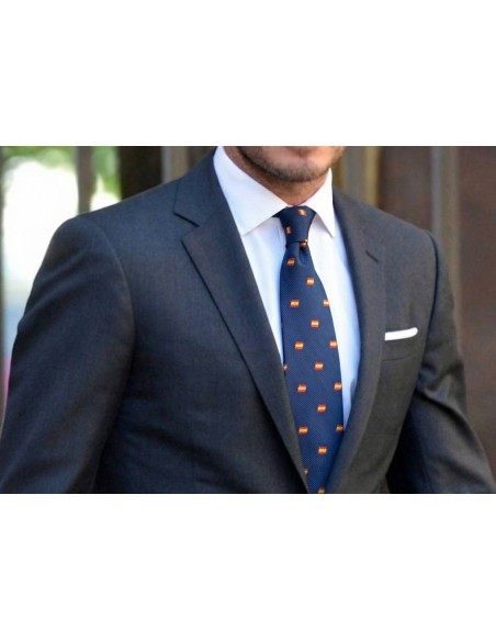 Navy blue Spain rectangular silk flag tie