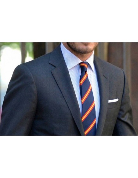 Cravate avec drapeau Espagne diagonale bleu marin