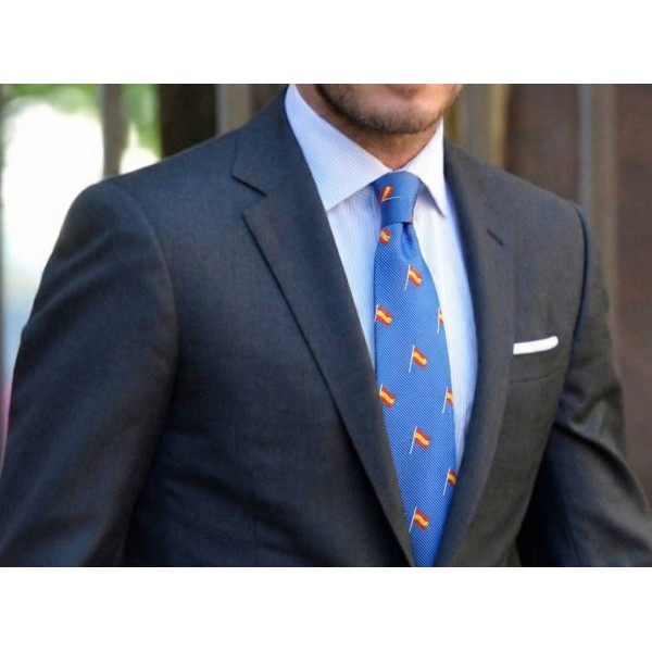 Corbata con bandera España mastil azul claro
