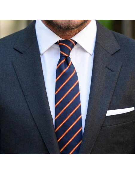Corbata azul bandera españa lineas finas de seda