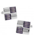  Silver and Purple Ribbed Checker Cufflinks