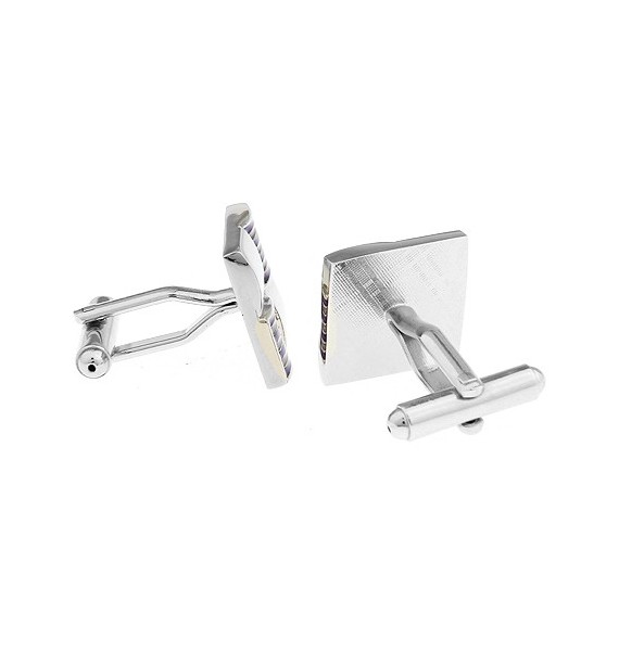  Silver and Purple Ribbed Checker Cufflinks