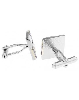  Silver and Purple Ribbed Checker Cufflinks