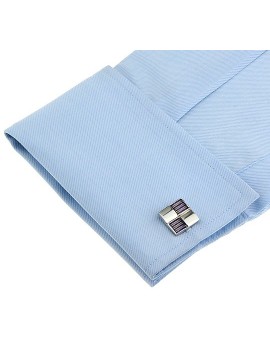  Silver and Purple Ribbed Checker Cufflinks