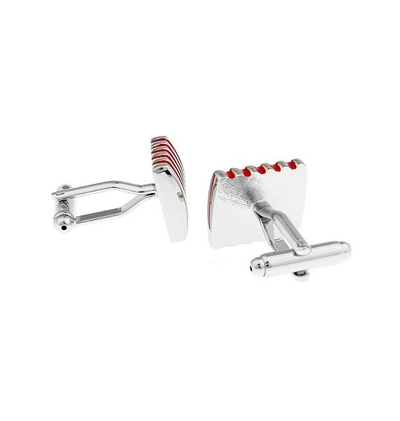 Silver and Red Striped Square Cufflinks