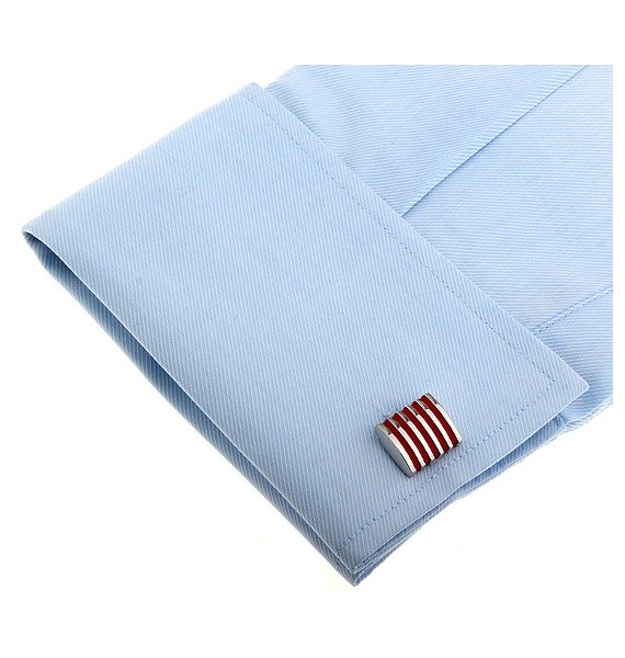 Silver and Red Striped Square Cufflinks