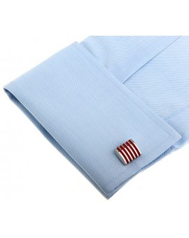 Silver and Red Striped Square Cufflinks