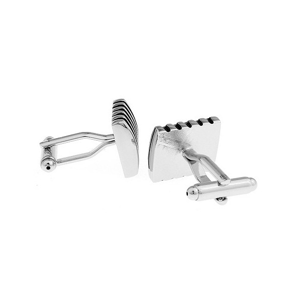 Silver and Black Striped Square Cufflinks 