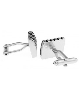 Silver and Black Striped Square Cufflinks 