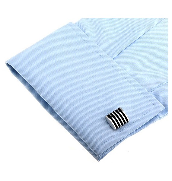 Silver and Black Striped Square Cufflinks 