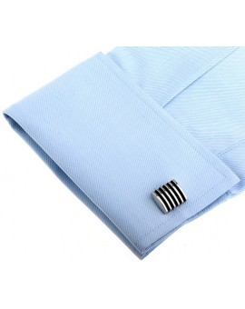 Silver and Black Striped Square Cufflinks 