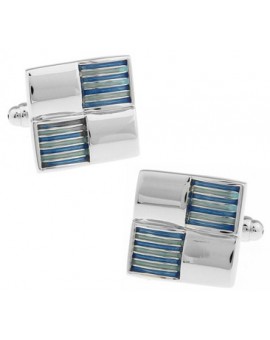 Silver and Blue Ribbed Checker Cufflinks