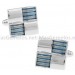 Silver and Blue Ribbed Checker Cufflinks