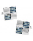 Silver and Blue Ribbed Checker Cufflinks 