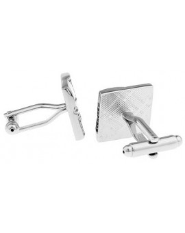 Silver and Blue Ribbed Checker Cufflinks 2