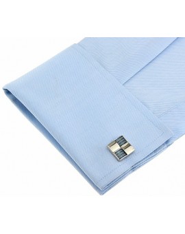 Silver and Blue Ribbed Checker Cufflinks