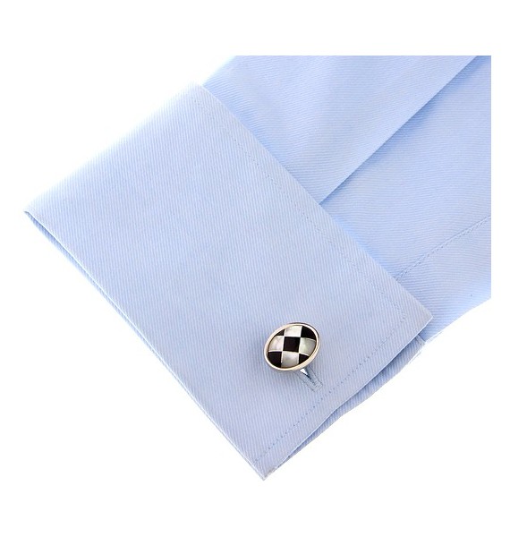 Onyx and Mother of Pearl Checker Oval Cufflinks