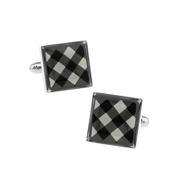 Black and White Onyx Square Tartan Cufflinks 