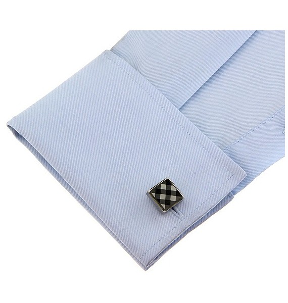 Black and White Onyx Square Tartan Cufflinks 