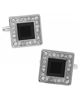 Black Crystal in White Crystal Frame Cufflinks