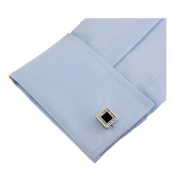 Black Crystal in White Crystal Frame Cufflinks 
