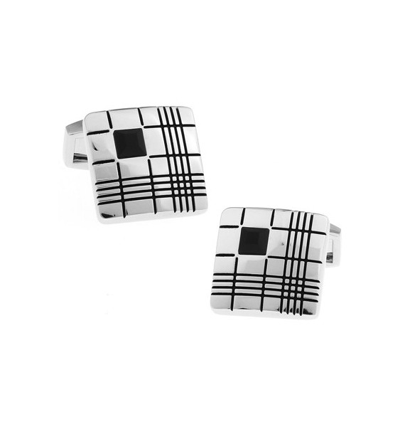 Black Crystal Ribbed Square Cufflinks 