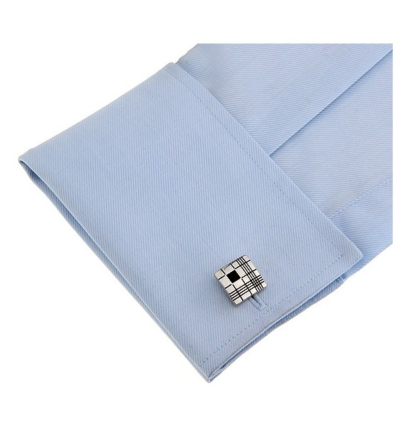 Black Crystal Ribbed Square Cufflinks 