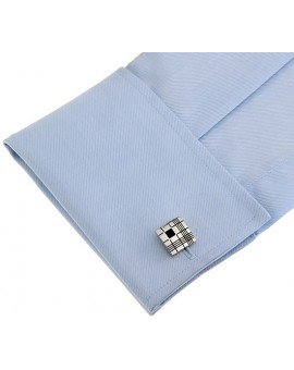 Black Crystal Ribbed Square Cufflinks 