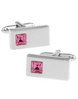 Pink Crystal Rectangle Cufflinks 