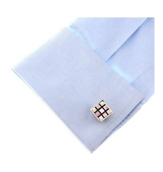 Pink Onyx Checker Cufflinks 