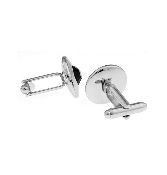 Black Crystal Round Cufflinks 