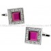 Fuchsia Crystal in White Crystal Frame Cufflinks 