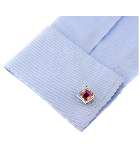 Fuchsia Crystal in White Crystal Frame Cufflinks 